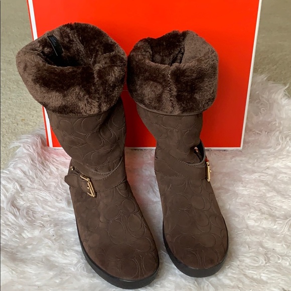 Coach Shoes - NWT COACH Sz8 Brown Chestnut Signature Suede Boots